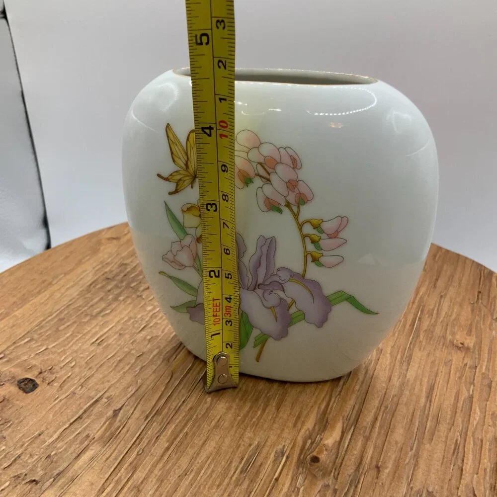 Made in Japan Vintage Porcelain Floral Butterfly Gold Tone Trim Small Vase
